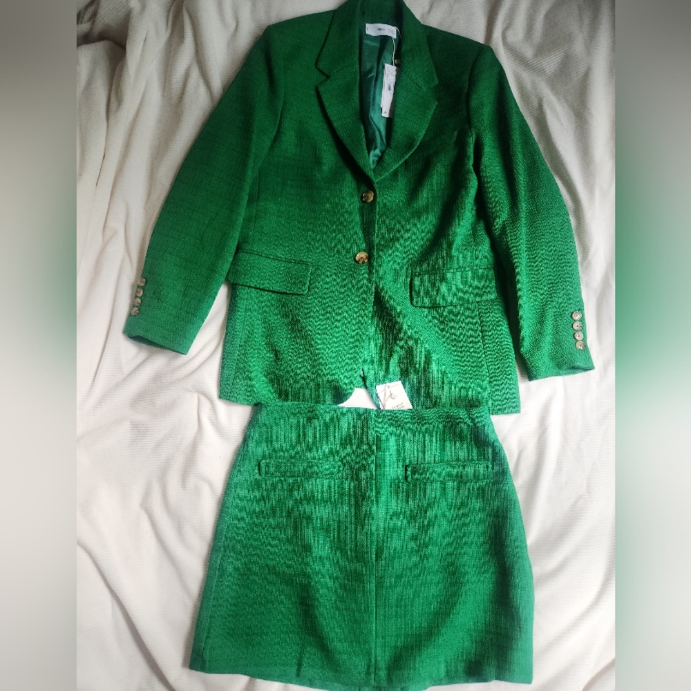 Mango Mng Collection Co-ord Set Blazer Sz M + Mini Skirt SZ L Green NWT